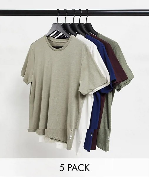 Набор из 5 разноцветных футболок из смесового органического хлопка Burton Menswear-Многоцветный