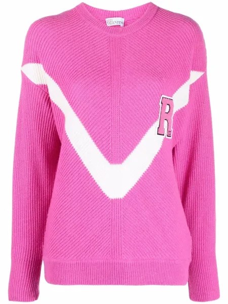 RED Valentino джемпер в рубчик с нашивкой-логотипом