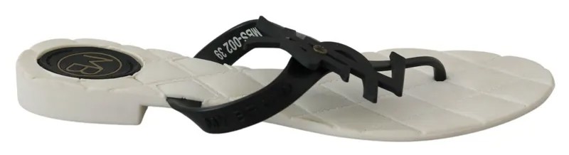 MYBRAND Shoes Белые чернильно-черные резиновые тапочки с логотипом. Женские сандалии. ЕС39/США8,5