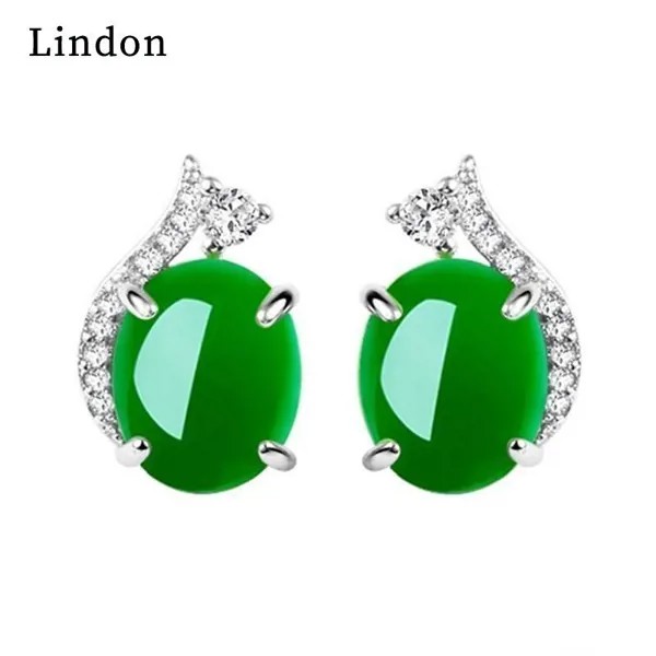 Lindon Классические серьги для женщин Ювелирные изделия с 10 * 10 мм зеленый агат драгоценные камни Серьги Свадебная вечеринка Подарки