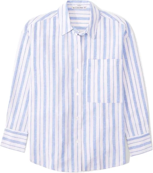 Льняная рубашка оверсайз-курорт Abercrombie & Fitch, цвет Blue/White Stripe