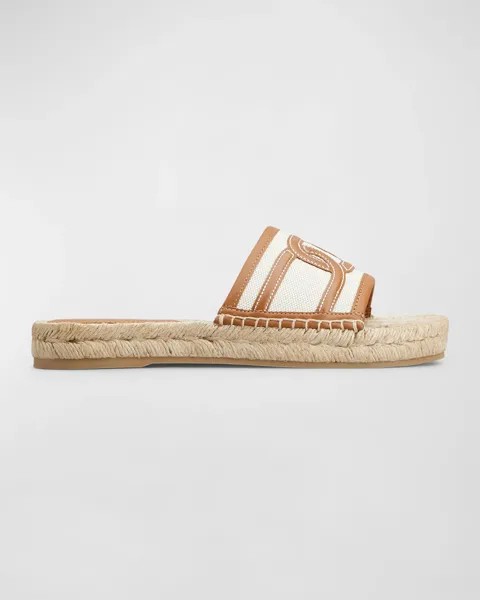 Двухцветные льняные кожаные эспадрильи Tod's, цвет Light Beige