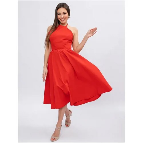 Платье LaMi, прилегающее, миди, открытая спина, карманы, размер 40, красный