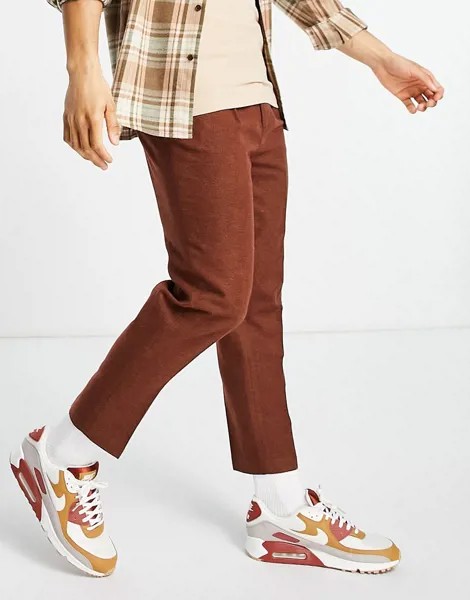 Суженные книзу строгие брюки рыжего цвета из ткани с добавлением шерсти ASOS DESIGN-Коричневый цвет