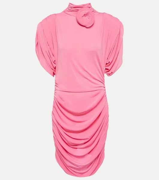 Мини-платье из джерси с аппликацией роз и сборками MAGDA BUTRYM, розовый