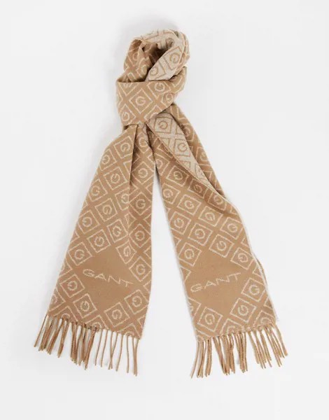 Светло-коричневый шарф с логотипами по всему изделию GANT-Коричневый цвет