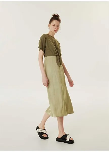 Однотонное женское платье миди цвета хаки с круглым вырезом TS1240002356022 Twist, хаки