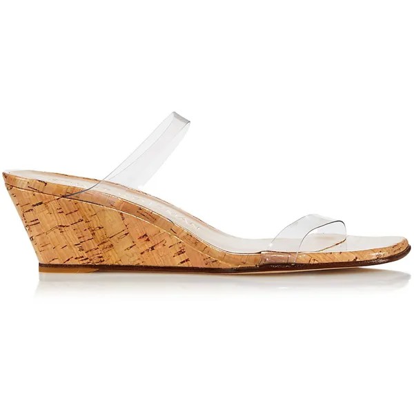 Женские лакированные босоножки на пробковой танкетке Stuart Weitzman, цвет Clear