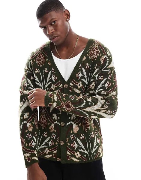 Кардиган свободного кроя цвета хаки с узором пейсли ASOS DESIGN