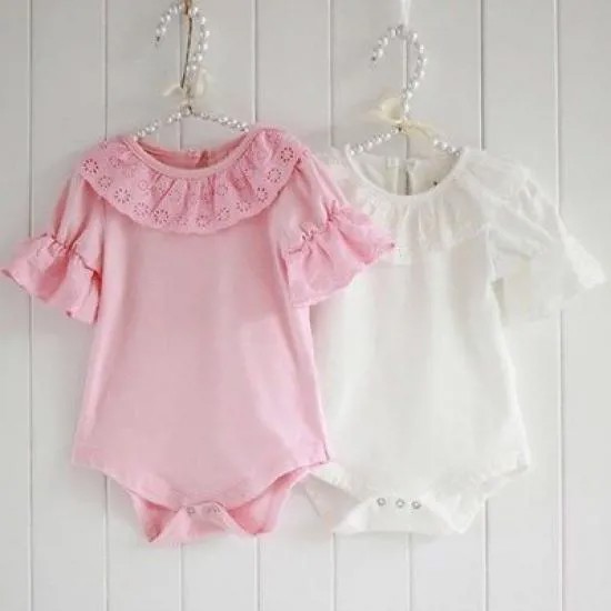 Лето Baby Cotton Rompers Младенец Малыш Комбинезон Кружевной воротник Короткий рукав Детская одежда