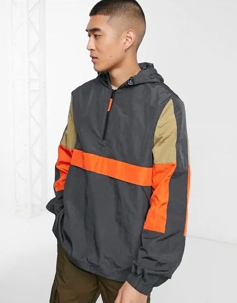 Серая куртка без застежки в стиле колор блок ASOS DESIGN-Серый