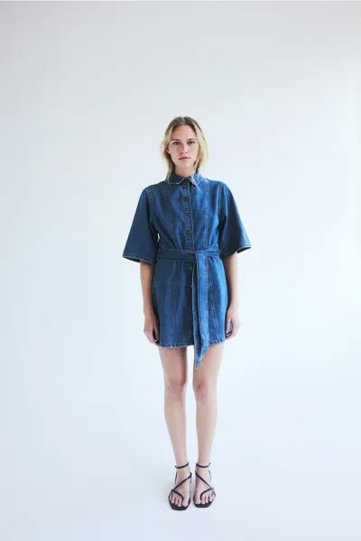 Джинсовое платье с поясом H&M, синий