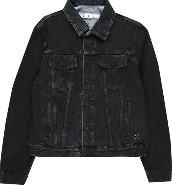 Куртка Off-White Stencil Slim Denim Jacket 'Black/Medium Blue', черный