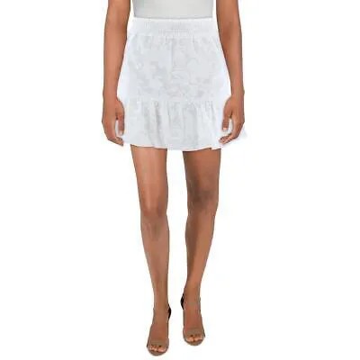 Женская белая мини-юбка-трапеция цвета морской волны с рюшами и цветочным принтом L BHFO 4340