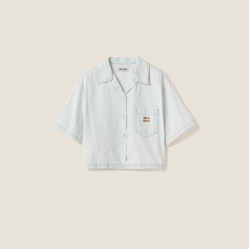 Джинсовая рубашка из шамбре Miu Miu, голубой