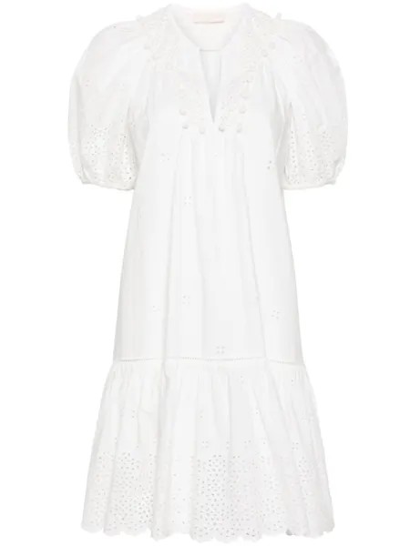 Ulla Johnson платье мини Aurora с английской вышивкой, белый
