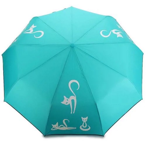 Зонт Dolphin, автомат, 3 сложения, купол 98 см., 9 спиц, проявляющийся рисунок, чехол в комплекте, для женщин, голубой