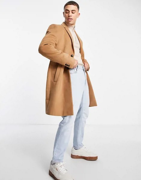 Светло-коричневое пальто классического кроя Topman-Светло-бежевый цвет