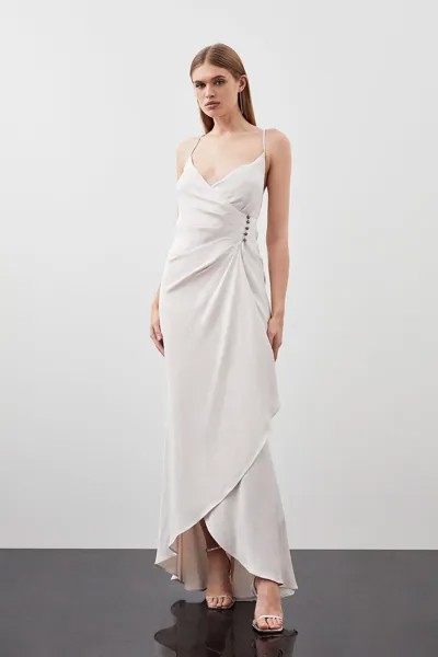 Тканое платье макси премиум-класса со сборками и сборками Karen Millen, серебро