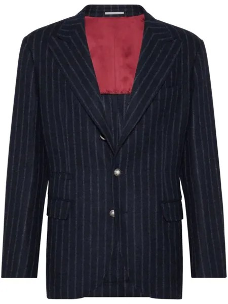 Brunello Cucinelli однобортный пиджак в полоску, синий