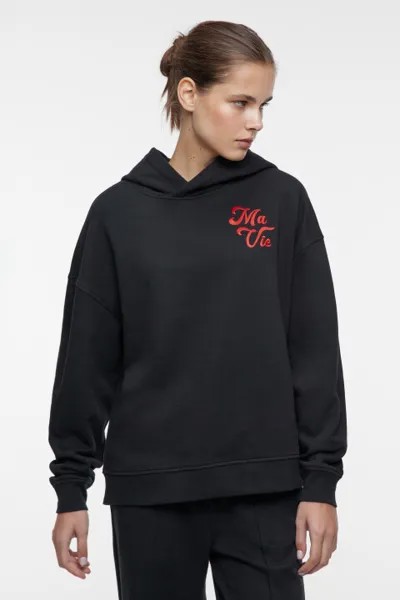 Худи oversize хлопковая утепленная с капюшоном и принтом