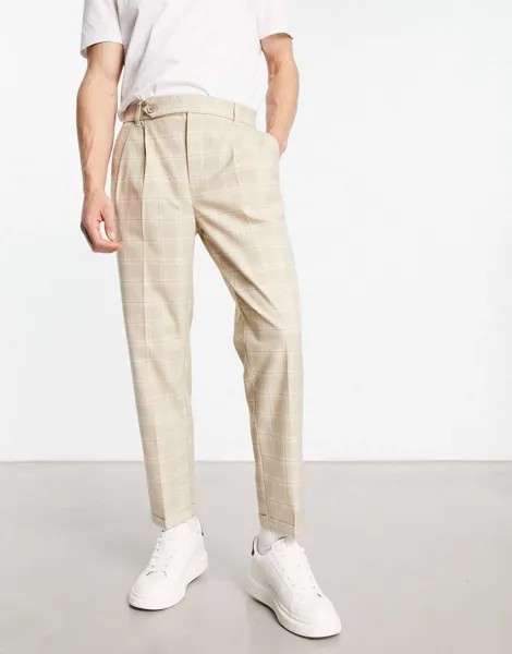 Элегантные зауженные брюки New Look со складками спереди в каменную клетку