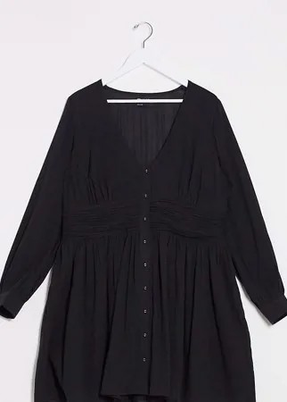 Чайное платье мини на пуговицах со сборками на талии ASOS DESIGN Curve-Черный