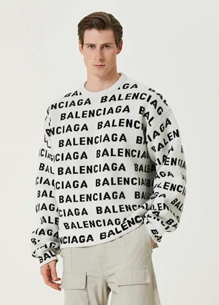 Черно-белый шерстяной жаккардовый свитшот с логотипом Balenciaga