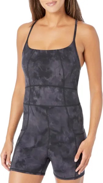 Супермягкое короткое боди Sweaty Betty, цвет Black Spray Dye Print