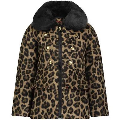 Jessica Simpson Женское шерстяное пальто средней длины с леопардовым принтом и отделкой из искусственного меха с оборками