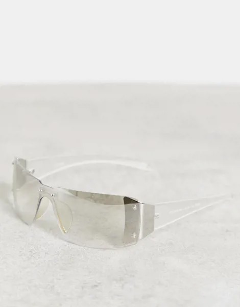 Солнцезащитные очки без оправы с прозрачными стеклами и серебристой отделкой в стиле 90-х ASOS DESIGN-Серебристый