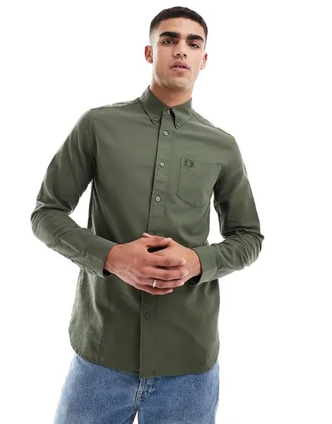 Fred Perry – оксфордская рубашка цвета хаки с длинными рукавами