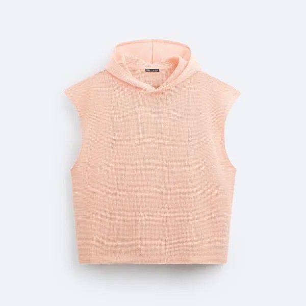 Футболка Zara Textured Mesh With Hood, персиковый