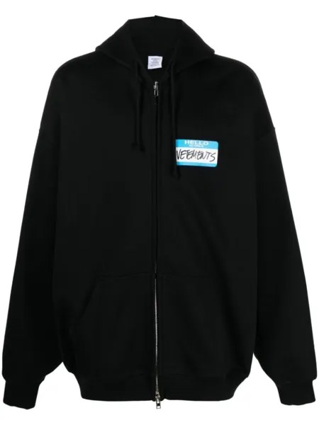 VETEMENTS худи на молнии с принтом Name-tag, черный