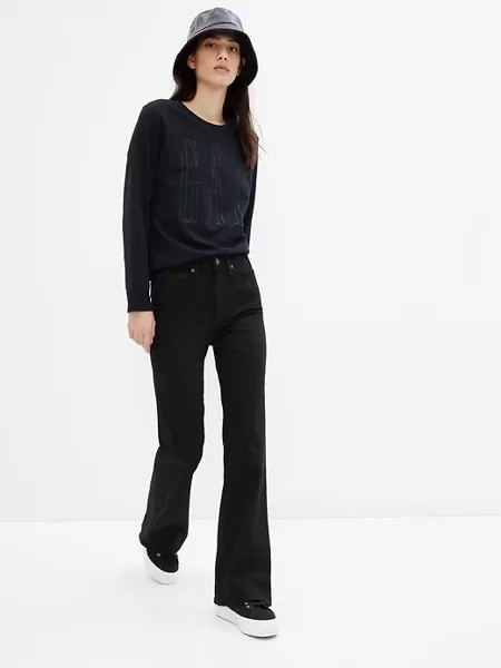 Черные джинсы-клеш Gap в стиле 70-х с высокой посадкой и принтом Washwell, размер 26, размер 2, короткие