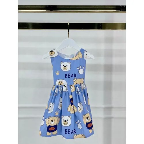 Платье для девочки с мишками, летнее, цвет голубой. Хлопок. 98 см