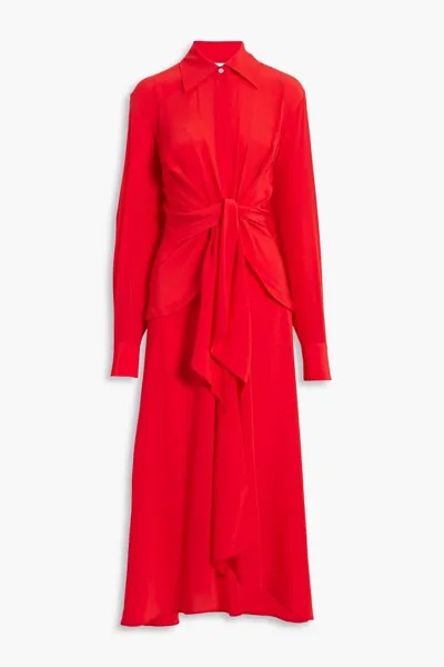 Платье-рубашка миди из шелкового крепдешина со сборками VICTORIA BECKHAM, красный
