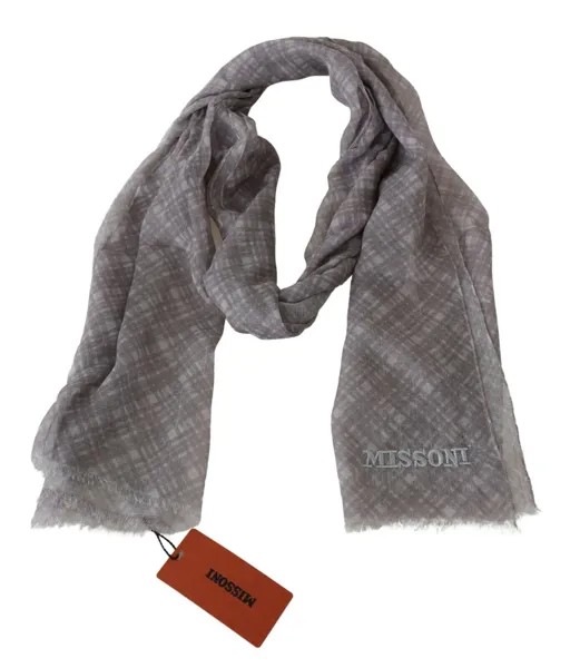 Шарф MISSONI Серый шерстяной клетчатый шарф унисекс с бахромой на шее и логотипом 180см x 36см $340