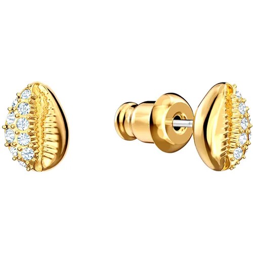 Серьги пусеты SWAROVSKI, кристаллы Swarovski, белый, золотой