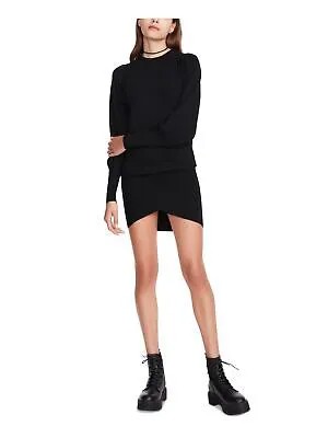 BETSEY JOHNSON Женское трикотажное мини-платье-свитер с круглым вырезом и длинными рукавами в рубчик