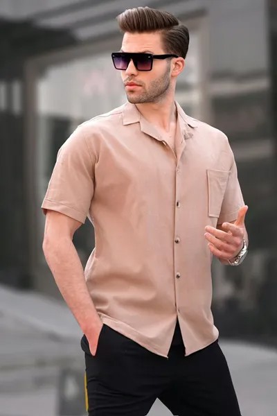 Норковая базовая мужская рубашка с коротким рукавом 5598 MADMEXT