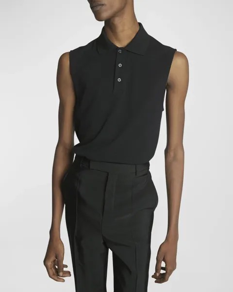 Мужская рубашка поло из пике без рукавов Saint Laurent, цвет Nero