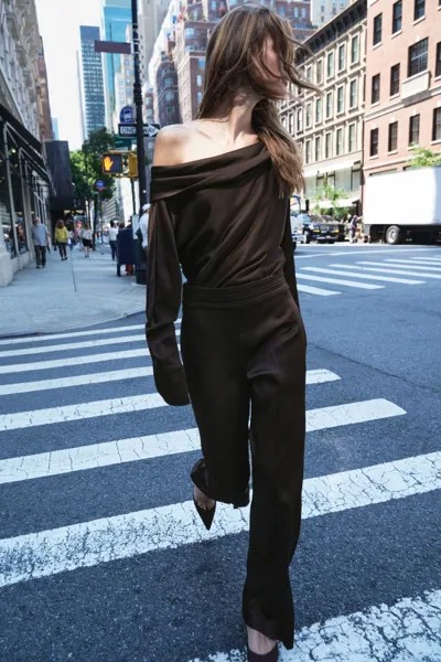Брюки широкие ZARA, коричневый