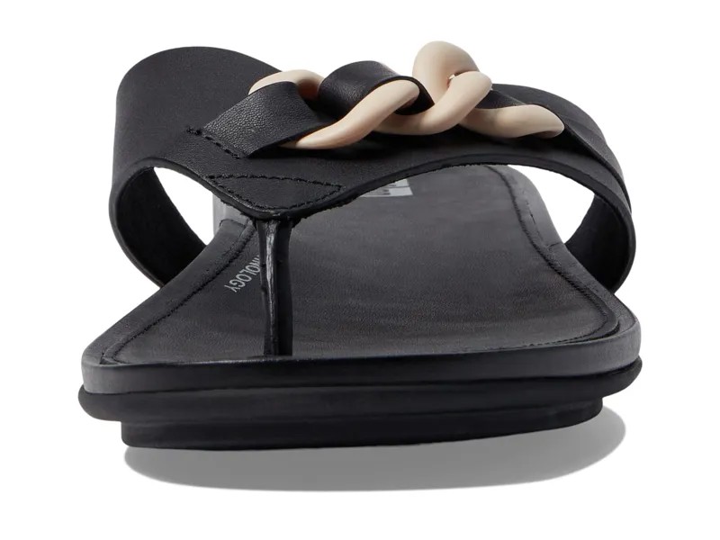 Сандалии FitFlop Gracie Rubber-Chain Leather Toe Post Sandals, черный