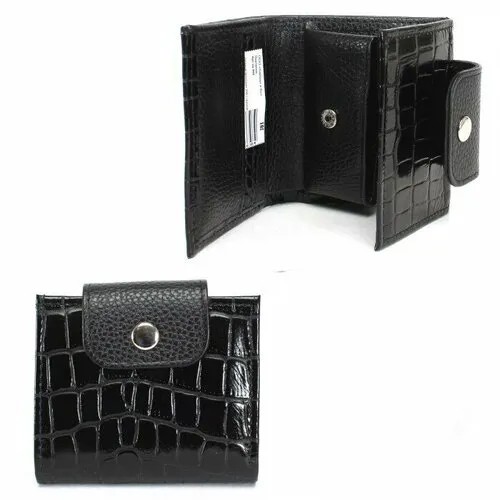 Портмоне женское Croco-ПР-906 натуральная кожа 1 отд, 4 карм, черный крок/черный флотер (200/40) 231848