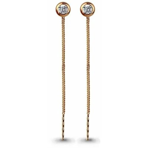 Серьги цепочки КРОЕС, красное золото, 585 проба, фианит, золотой