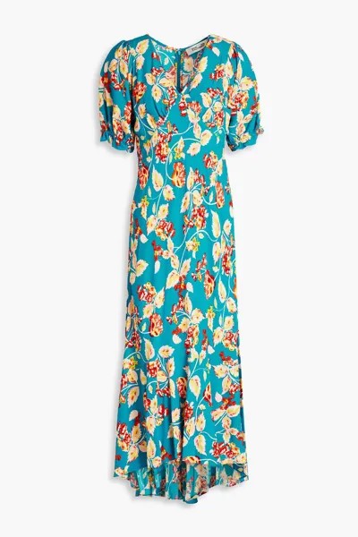 Платье миди из крепа Orla со сборками и цветочным принтом DIANE VON FURSTENBERG, бирюзовый