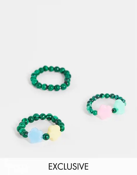 Эластичные кольца в стиле унисекс с цветами и бусинами зеленого цвета Reclaimed Vintage Inspired-Зеленый цвет