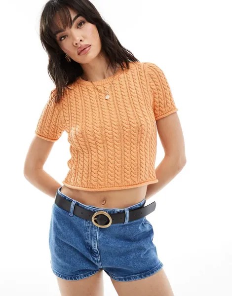 Персиковая супероблегающая футболка косой вязки ASOS