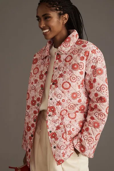 Гламурная стеганая куртка с цветочным принтом, розовый/красный винтажный цветочный